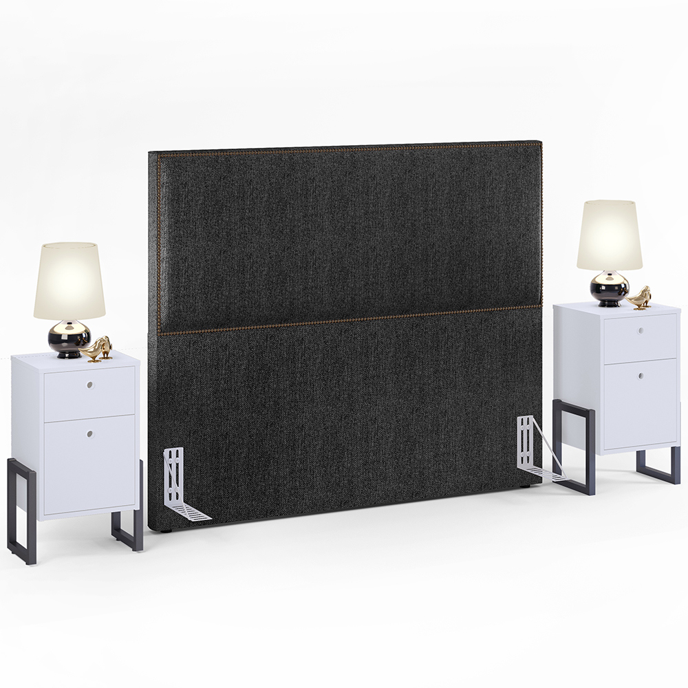 Cabeceira Box King Vicenza 195 Linho Chumbo L02 E 2 Mesas De Cabeceira Work Branco - Lyam Decor