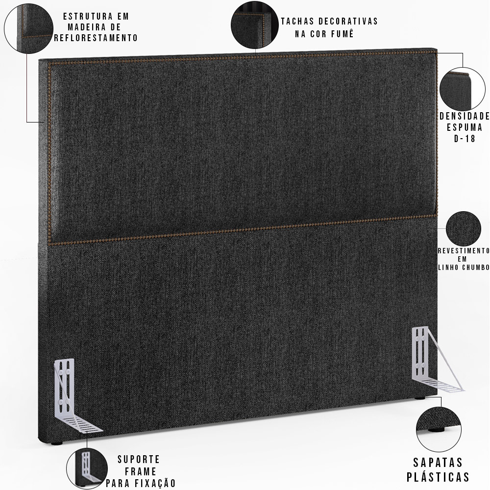 Cabeceira Box King Vicenza 195 Linho Chumbo L02 E 2 Mesas De Cabeceira Work Branco - Lyam Decor