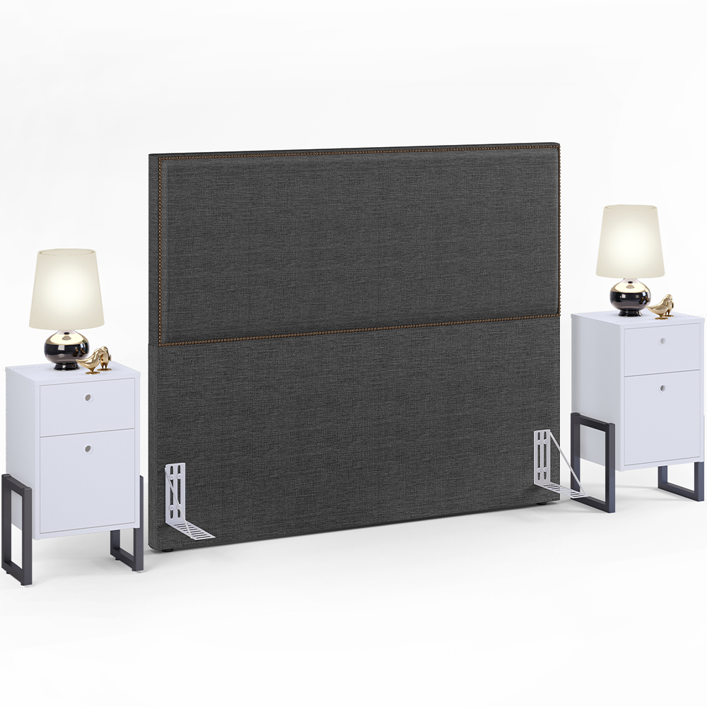 Cabeceira Box King Vicenza 195 Linho Cinza Escuro L02 2 Mesas De Cabeceira Work Branco - Lyam Decor