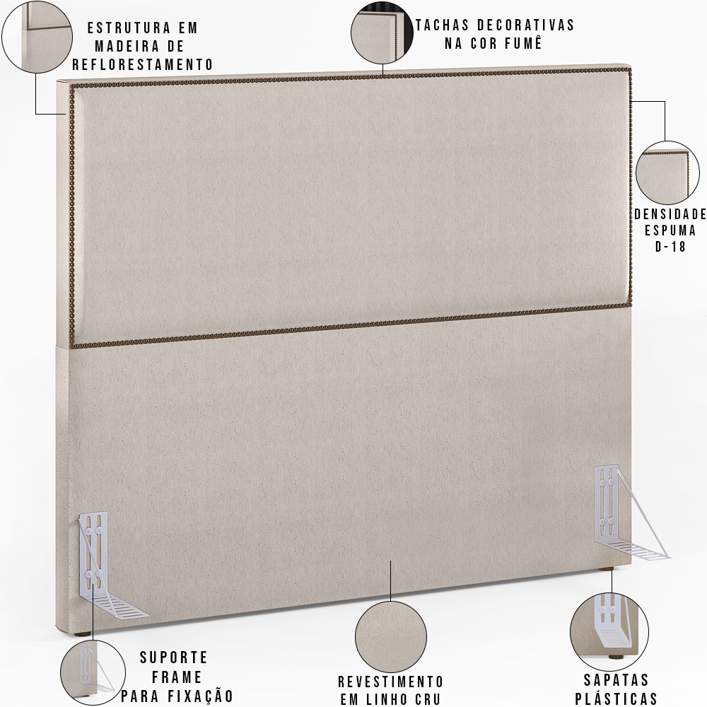 Cabeceira Box King Vicenza 195 Linho Cru L02 E 2 Mesas De Cabeceira Work Branco - Lyam Decor