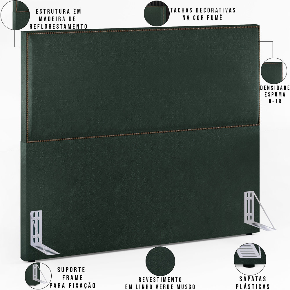 Cabeceira Box King Vicenza 195 Linho Verde Musgo L02 E 2 Mesas De Cabeceira Work Branco - Lyam Decor