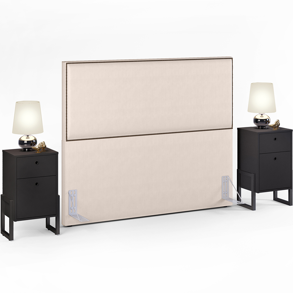 Cabeceira Box King Vicenza 195 Suede Bege L02 E 2 Mesas De Cabeceira Work Preto - Lyam Decor
