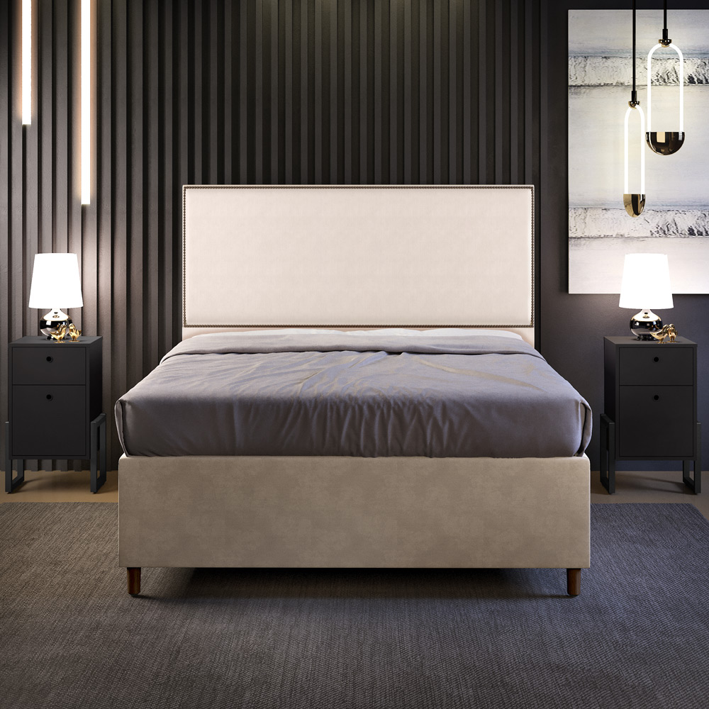 Cabeceira Box King Vicenza 195 Suede Bege L02 E 2 Mesas De Cabeceira Work Preto - Lyam Decor