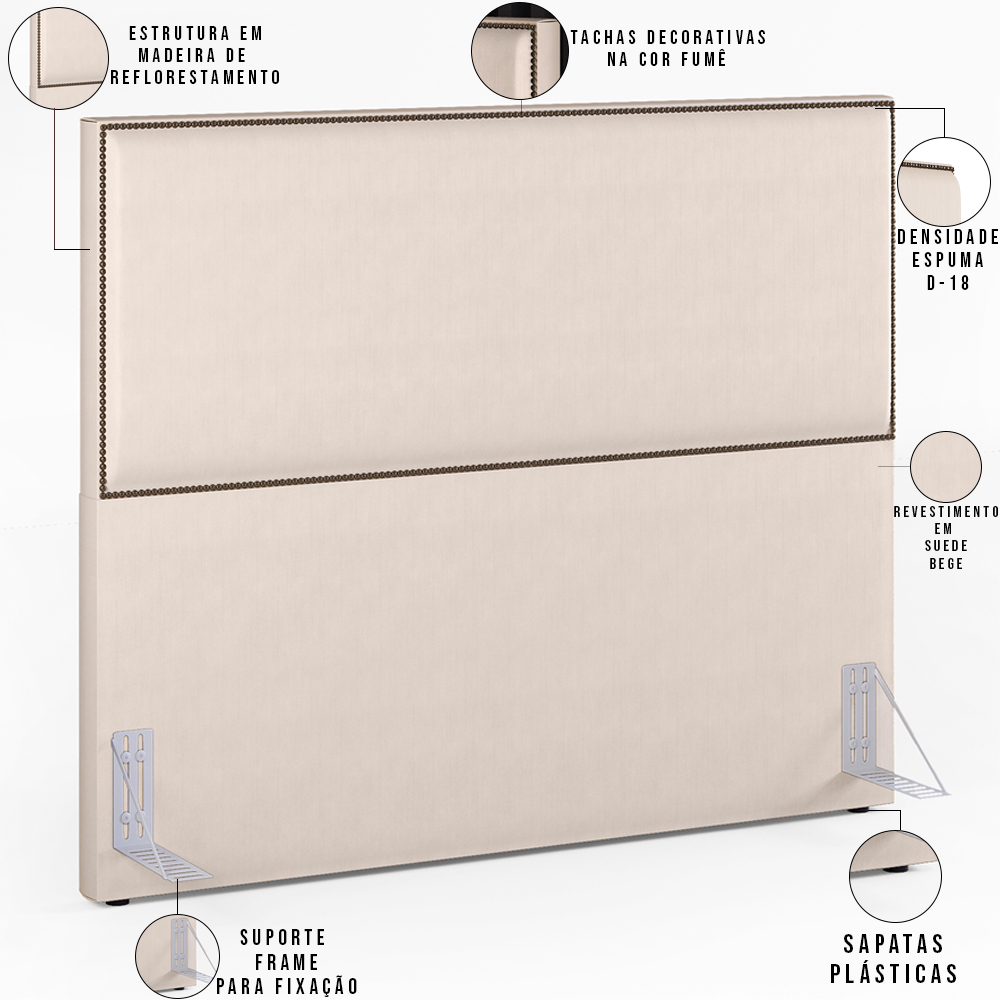 Cabeceira Box King Vicenza 195 Suede Bege L02 E 2 Mesas De Cabeceira Work Preto - Lyam Decor