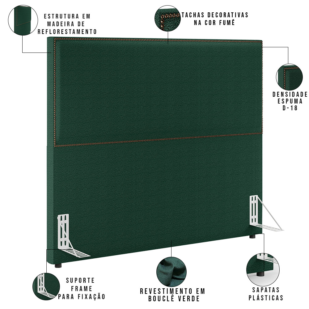 Cabeceira Box King Vicenza 195 cm Bouclê Verde L02 E 02 Mesas De Cabeceira Work Branco - Lyam Decor