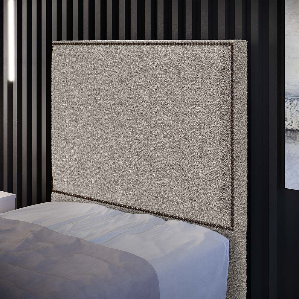 Cabeceira Box Solteiro Com Tachas 100 cm Vicenza L02 Bouclê Bege - Lyam Decor