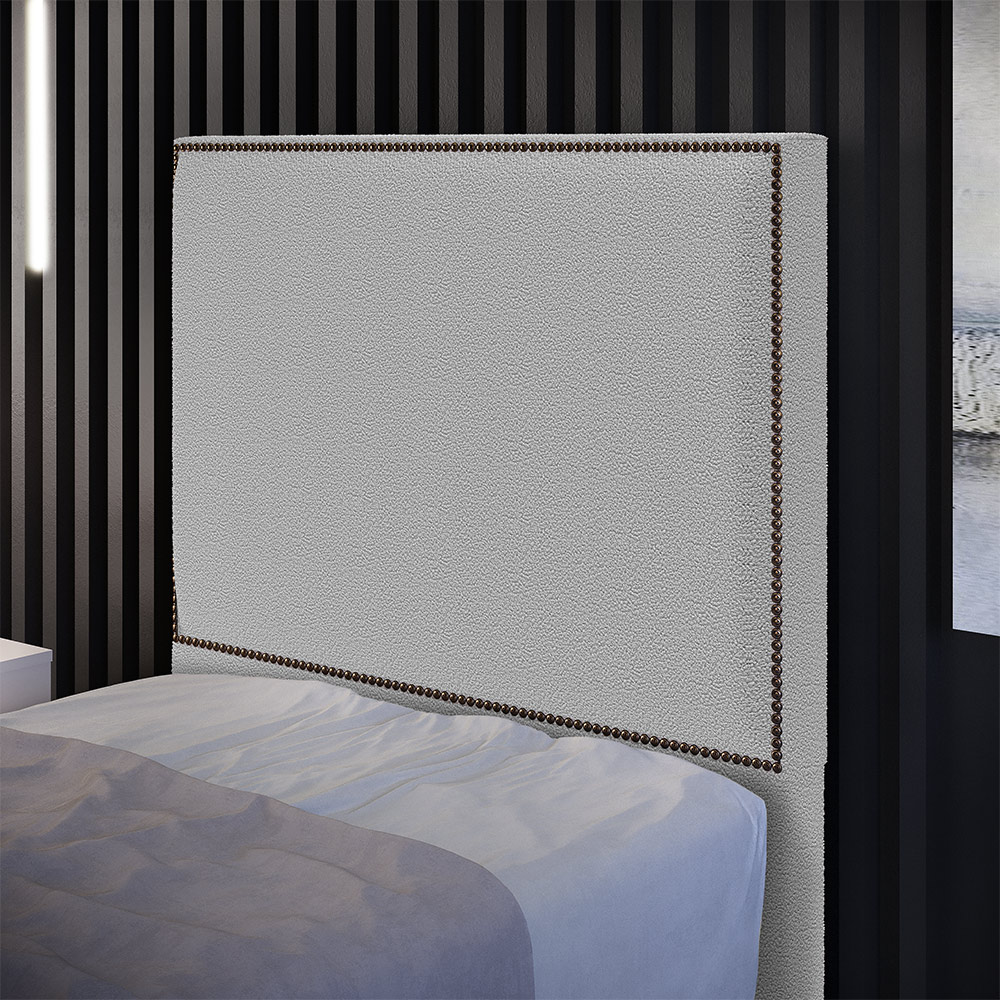 Cabeceira Box Solteiro Com Tachas 100 cm Vicenza L02 Bouclê Cinza - Lyam Decor