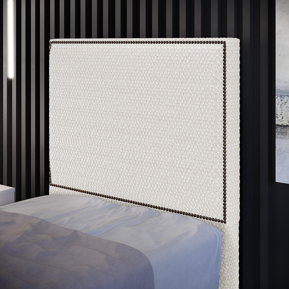 Cabeceira Box Solteiro Com Tachas 100 cm Vicenza L02 Bouclê Cru - Lyam Decor