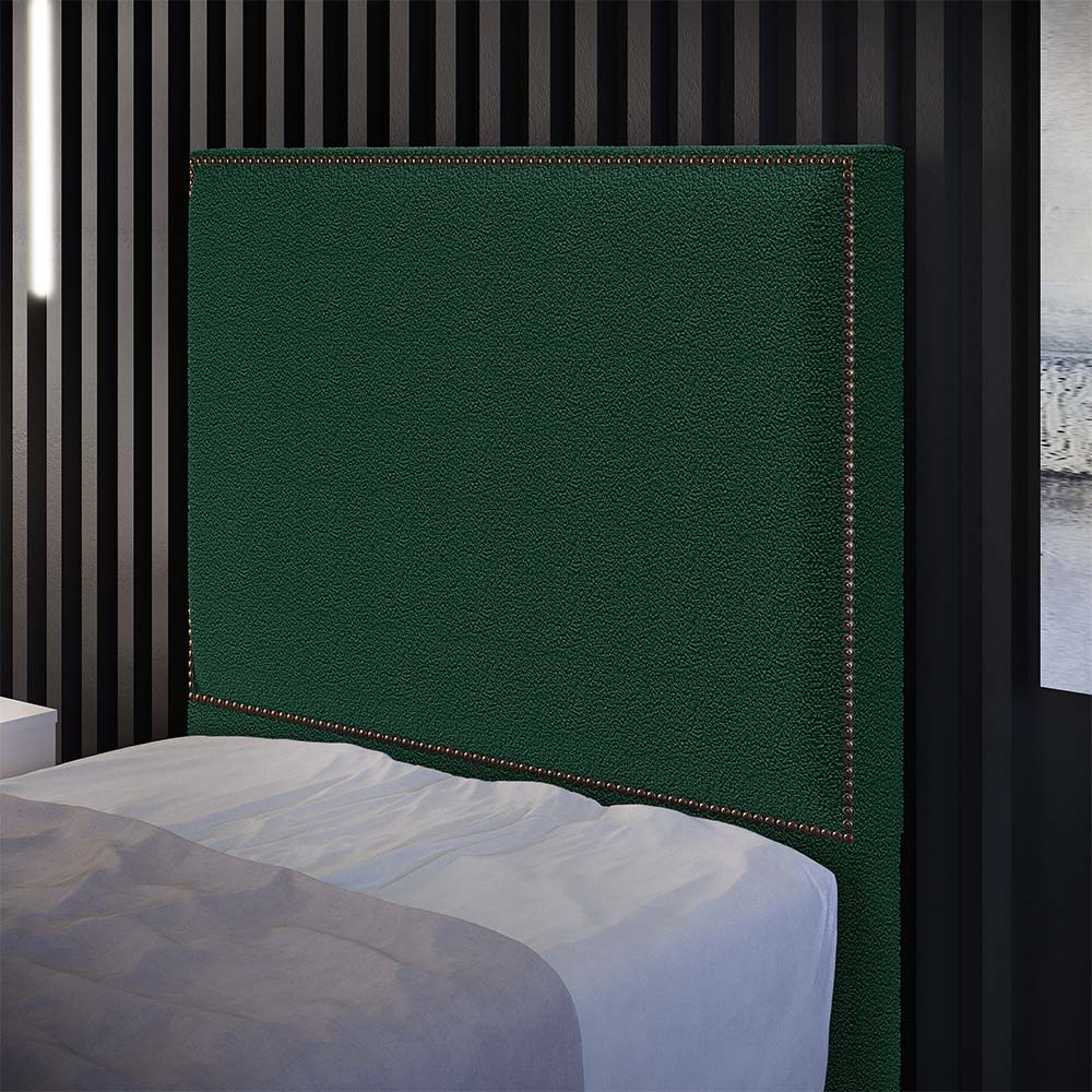 Cabeceira Box Solteiro Com Tachas 100 cm Vicenza L02 Bouclê Verde - Lyam Decor