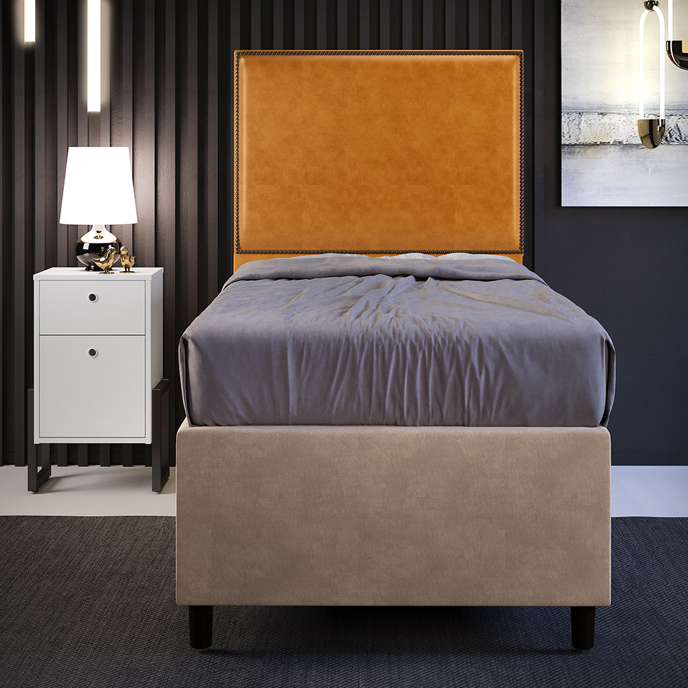 Cabeceira Box Solteiro Com Tachas 100 cm Vicenza L02 Couríssimo Whisky - Lyam Decor