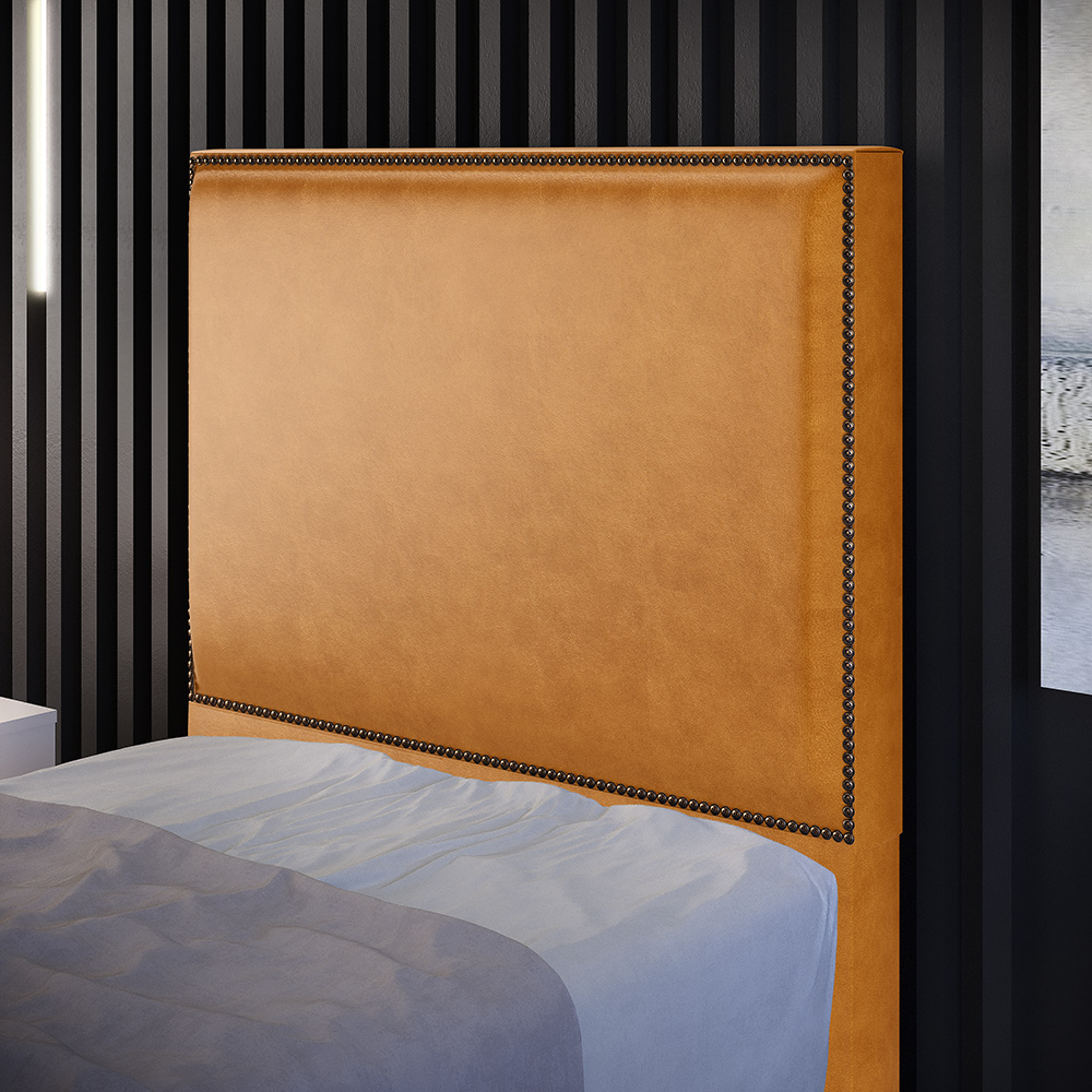 Cabeceira Box Solteiro Com Tachas 100 cm Vicenza L02 Couríssimo Whisky - Lyam Decor