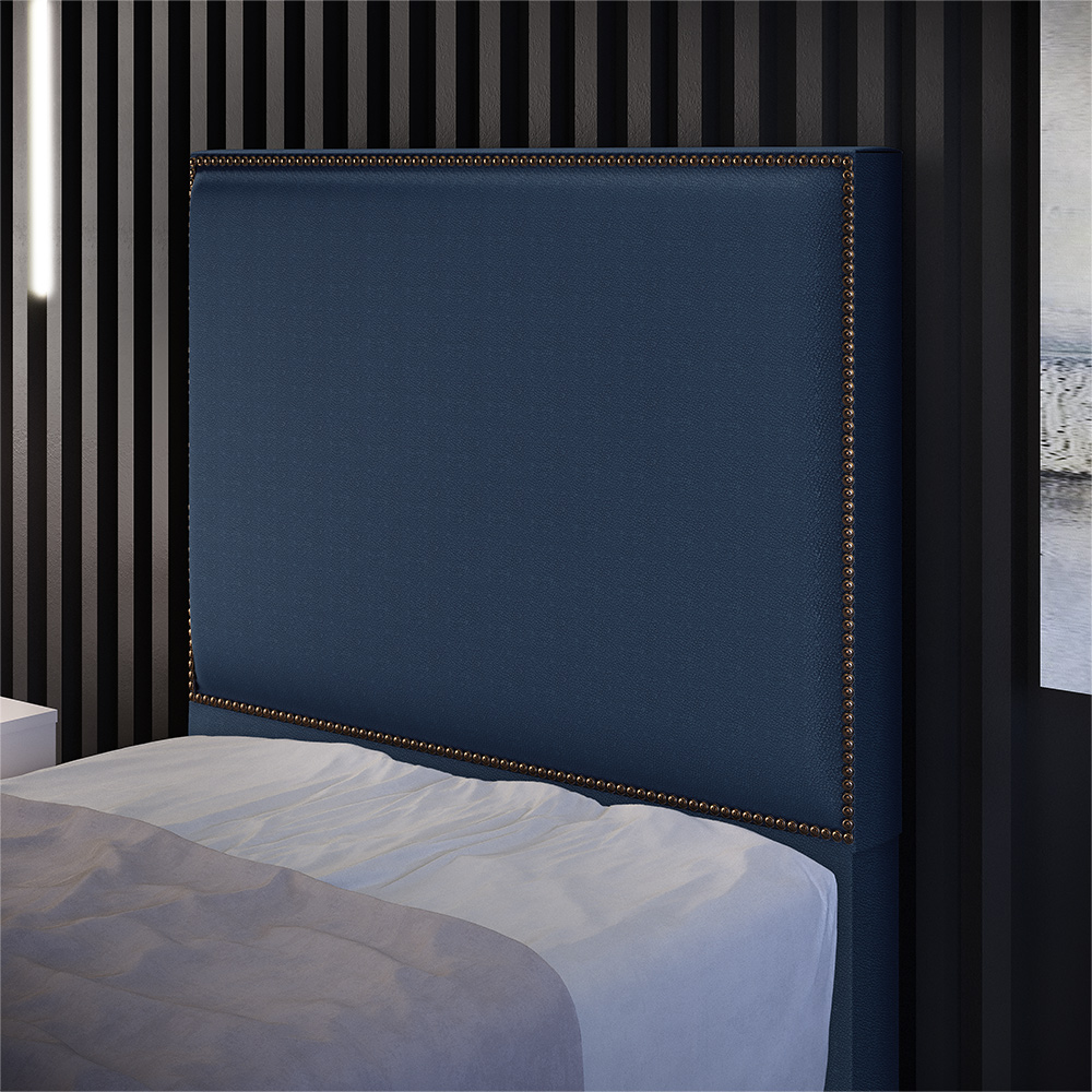 Cabeceira Box Solteiro Com Tachas 100 cm Vicenza L02 Facto Azul Marinho - Lyam Decor