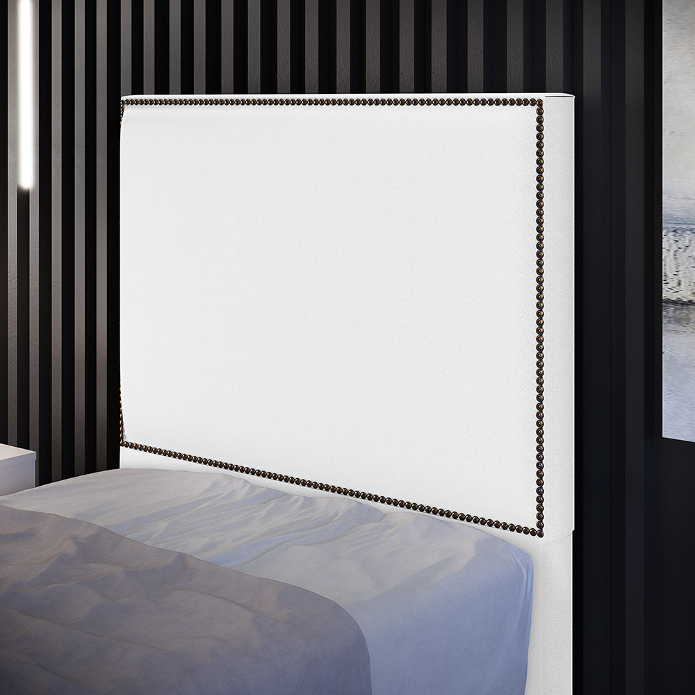 Cabeceira Box Solteiro Com Tachas 100 cm Vicenza L02 Facto Branco - Lyam Decor
