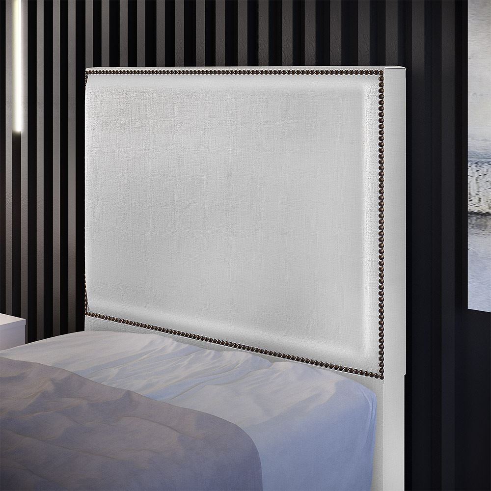 Cabeceira Box Solteiro Com Tachas 100 cm Vicenza L02 Facto Cinza Metalizado - Lyam Decor