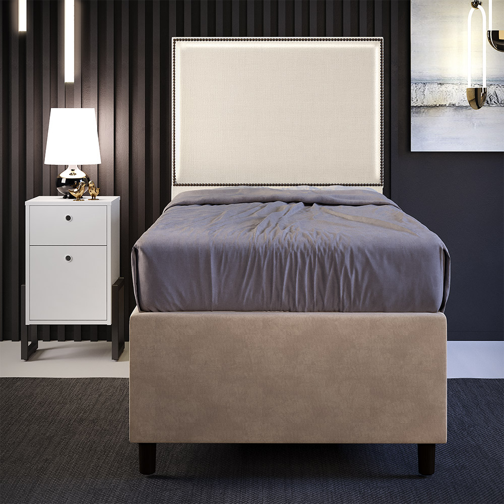 Cabeceira Box Solteiro Com Tachas 100 cm Vicenza L02 Facto Pérola Metalizado - Lyam Decor