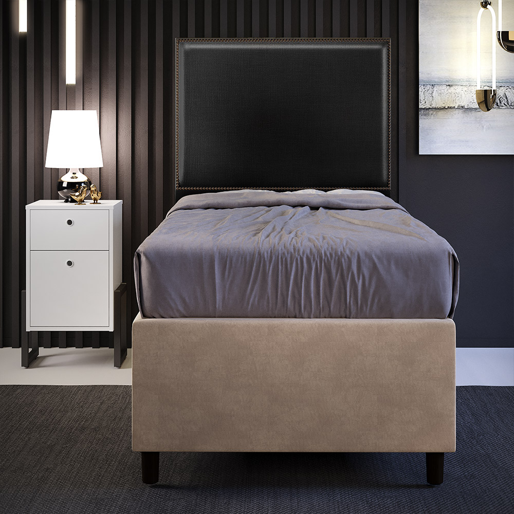 Cabeceira Box Solteiro Com Tachas 100 cm Vicenza L02 Facto Preto Metalizado - Lyam Decor