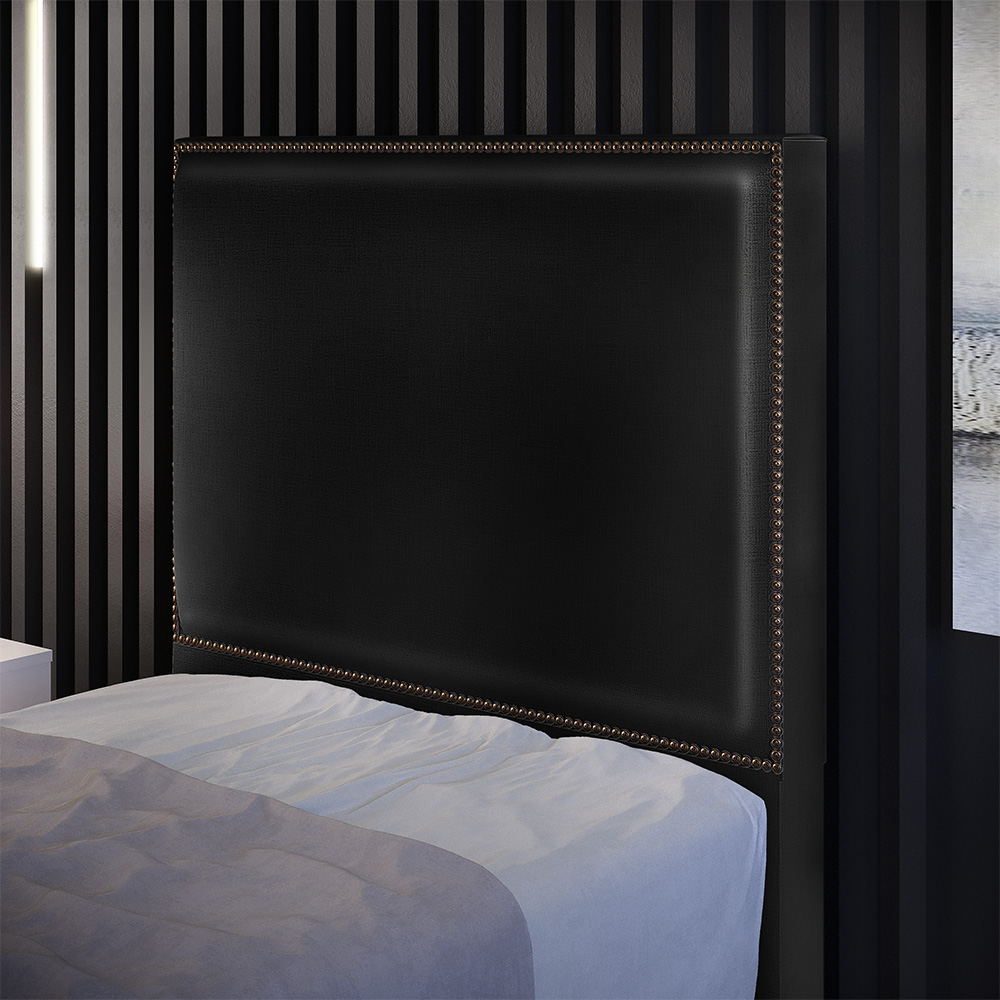 Cabeceira Box Solteiro Com Tachas 100 cm Vicenza L02 Facto Preto Metalizado - Lyam Decor