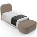 Cabeceira Cama Box 100cm Lanna com Puff Recamier Doha W01 Bouclê Bege - Lyam Decor