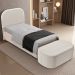 Cabeceira Cama Box 100cm Lanna com Puff Recamier Doha W01 Bouclê Creme - Lyam Decor
