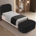 Cabeceira Cama Box 100cm Lanna com Puff Recamier Doha W01 Bouclê Preto - Lyam Decor