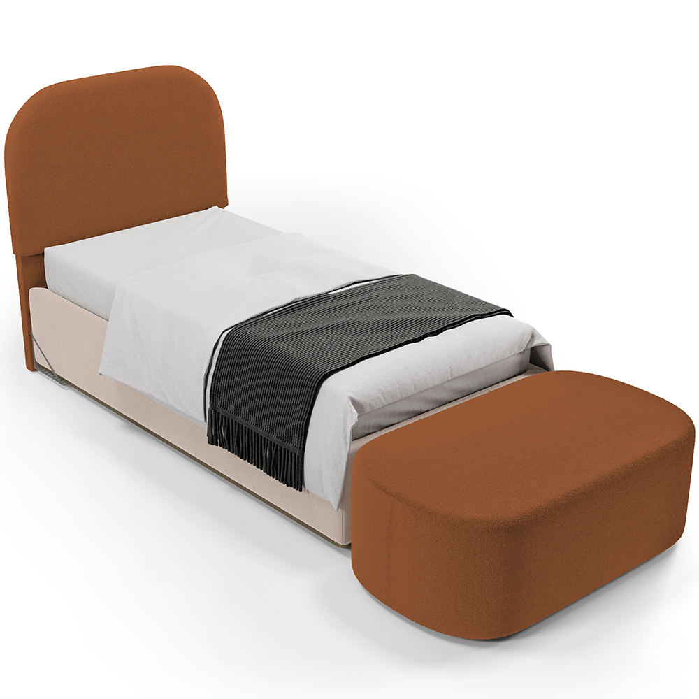 Cabeceira Cama Box 100cm Lanna com Puff Recamier Doha W01 Bouclê Terracota - Lyam Decor