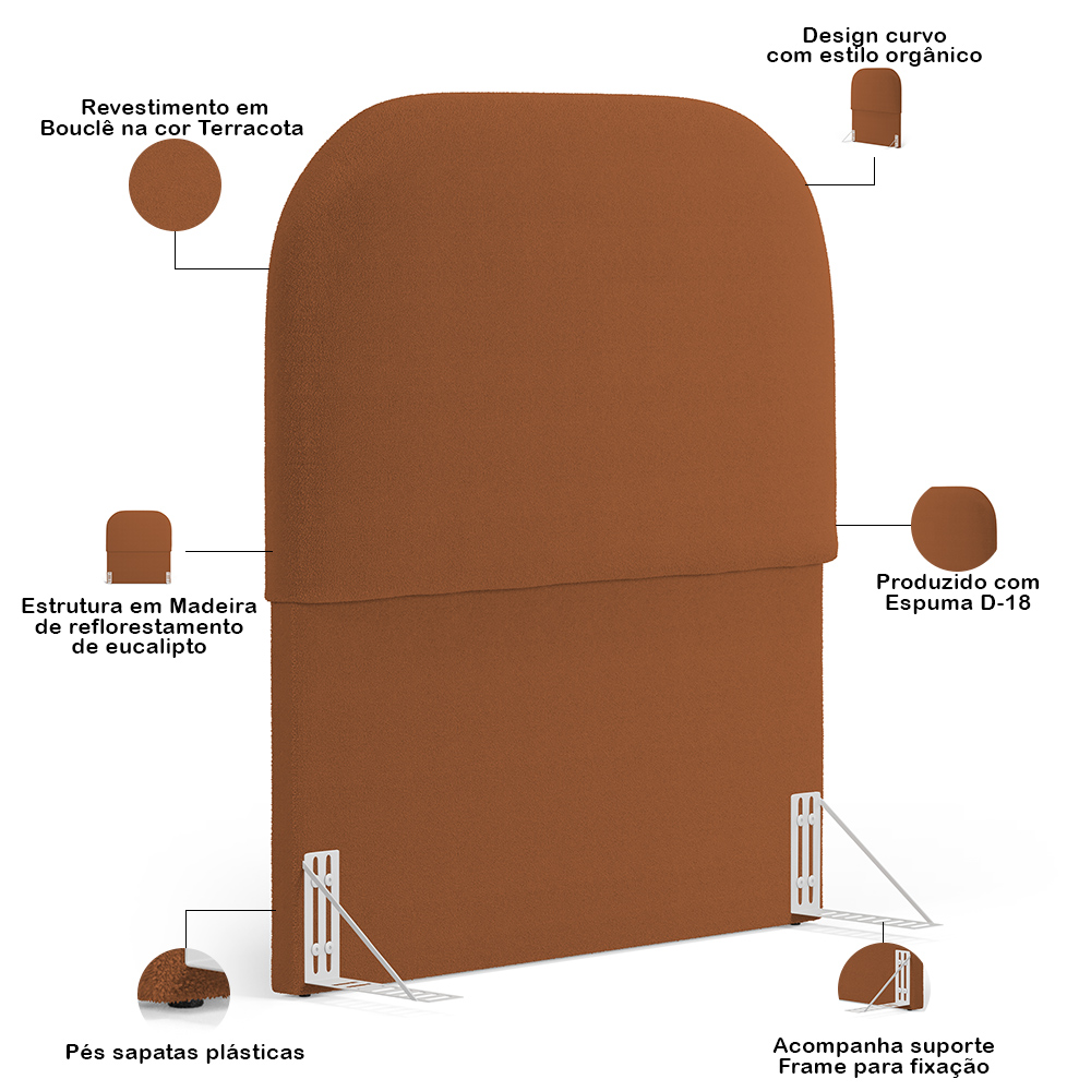 Cabeceira Cama Box 100cm Lanna com Puff Recamier Doha W01 Bouclê Terracota - Lyam Decor