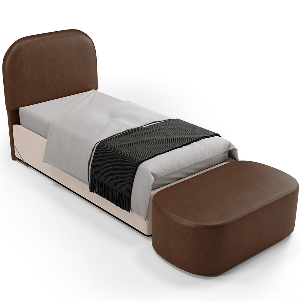 Cabeceira Cama Box 100cm Lanna com Puff Recamier Doha W01 Couríssimo Marrom - Lyam Decor
