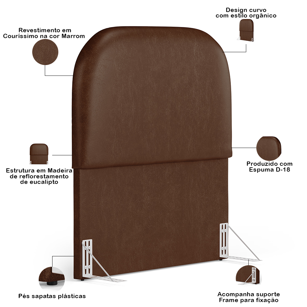 Cabeceira Cama Box 100cm Lanna com Puff Recamier Doha W01 Couríssimo Marrom - Lyam Decor