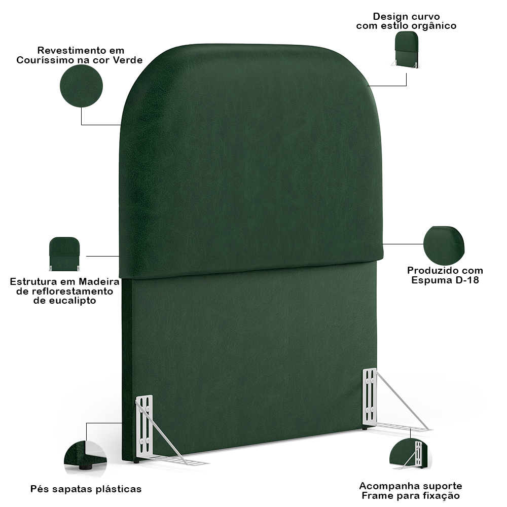 Cabeceira Cama Box 100cm Lanna com Puff Recamier Doha W01 Couríssimo Verde - Lyam Decor