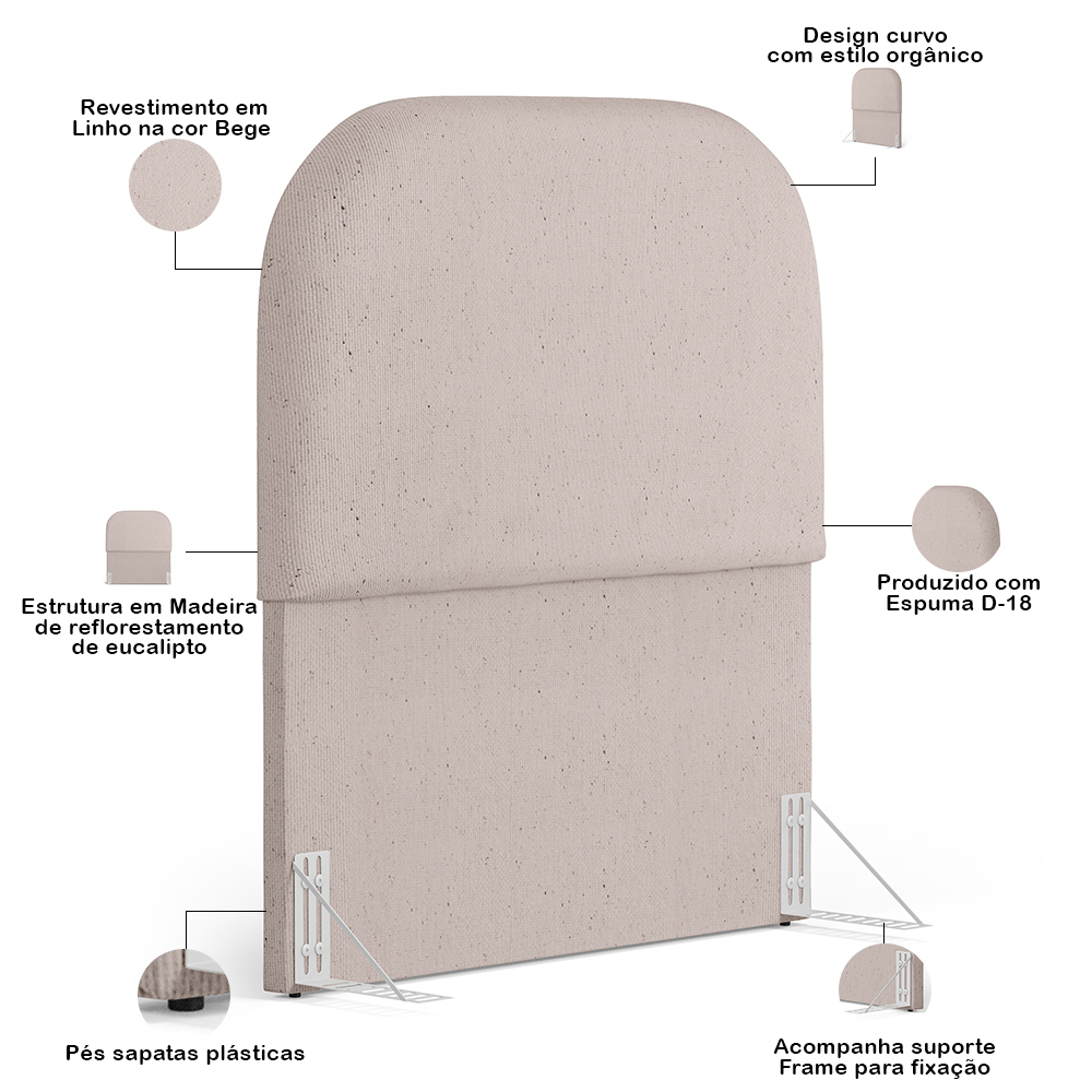 Cabeceira Cama Box 100cm Lanna com Puff Recamier Doha W01 Linho Bege - Lyam Decor