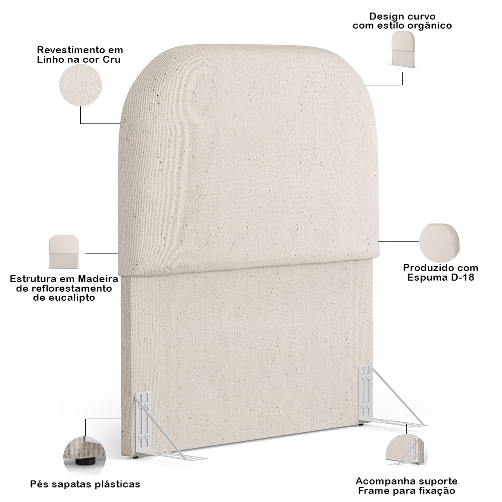 Cabeceira Cama Box 100cm Lanna com Puff Recamier Doha W01 Linho Cru - Lyam Decor