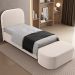 Cabeceira Cama Box 100cm Lanna com Puff Recamier Doha W01 Suede Bege - Lyam Decor