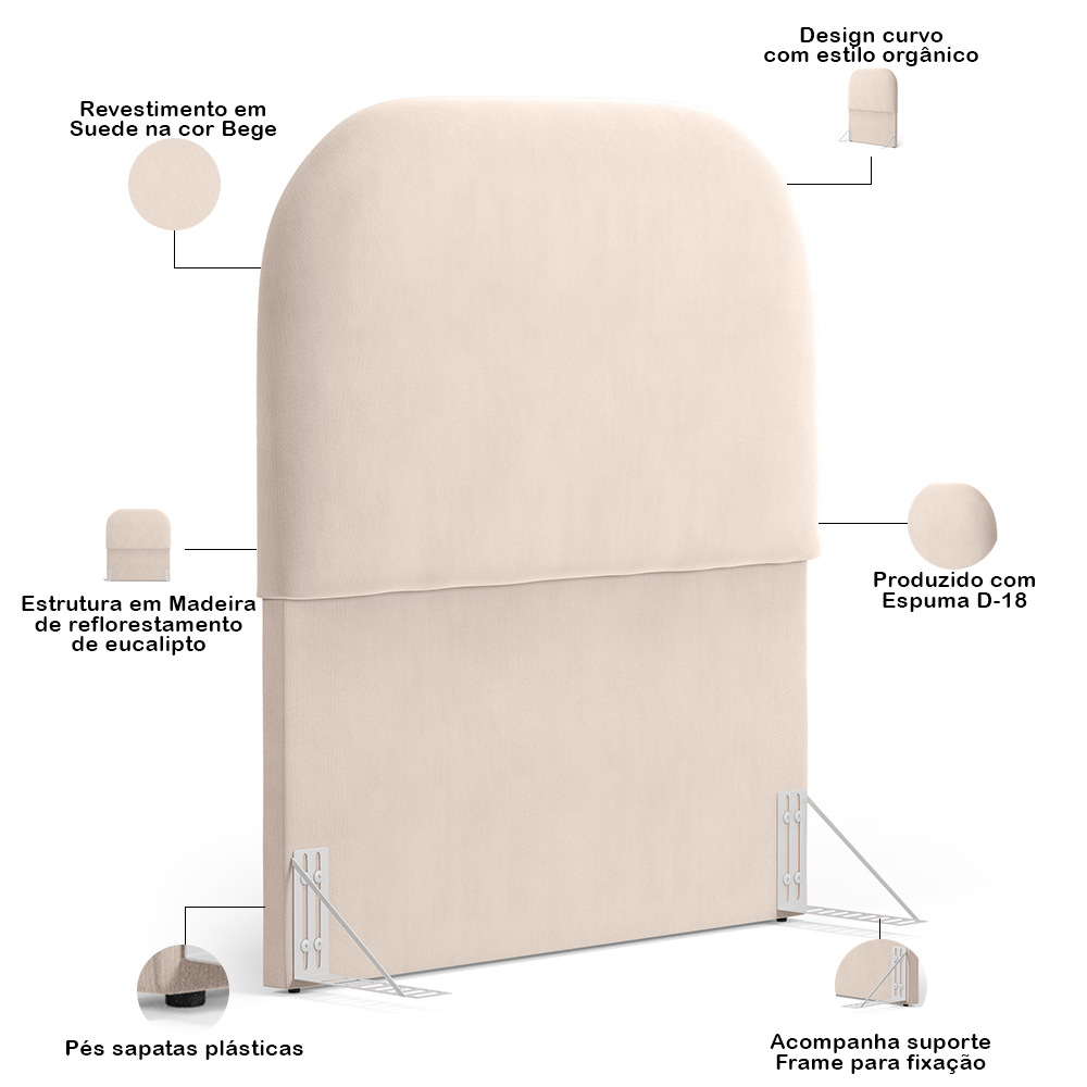 Cabeceira Cama Box 100cm Lanna com Puff Recamier Doha W01 Suede Bege - Lyam Decor