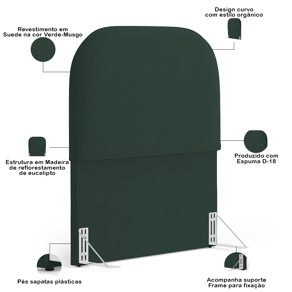 Cabeceira Cama Box 100cm Lanna com Puff Recamier Doha W01 Suede Verde Musgo - Lyam Decor