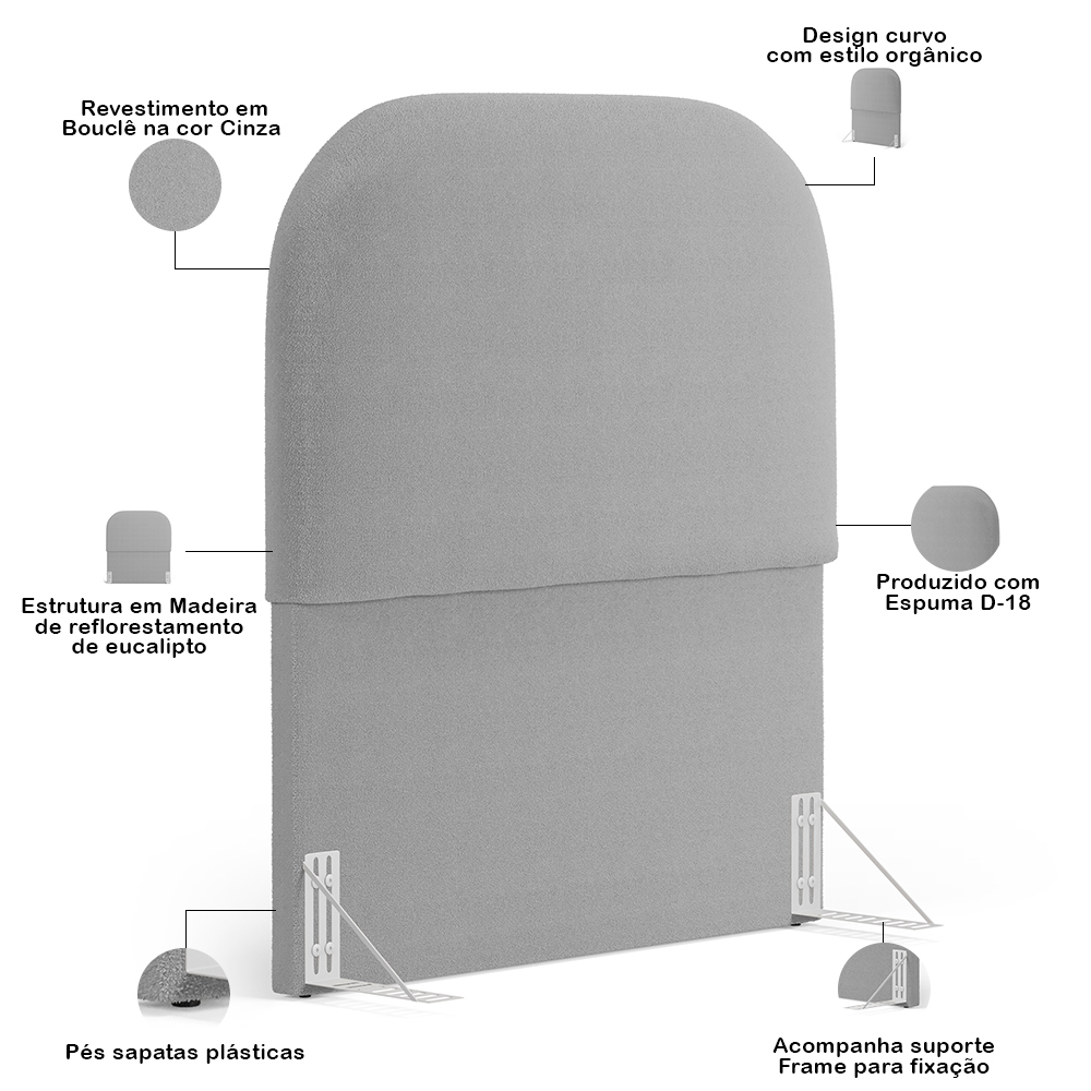 Cabeceira Cama Box 100cm Orgânica Lanna W01 Bouclê Cinza - Lyam Decor