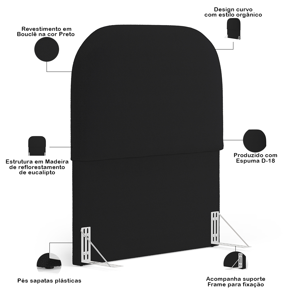 Cabeceira Cama Box 100cm Orgânica Lanna W01 Bouclê Preto - Lyam Decor