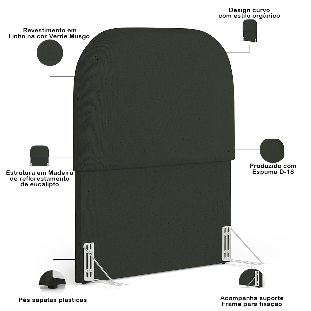 Cabeceira Cama Box 100cm Orgânica Lanna W01 Linho Verde Musgo - Lyam Decor