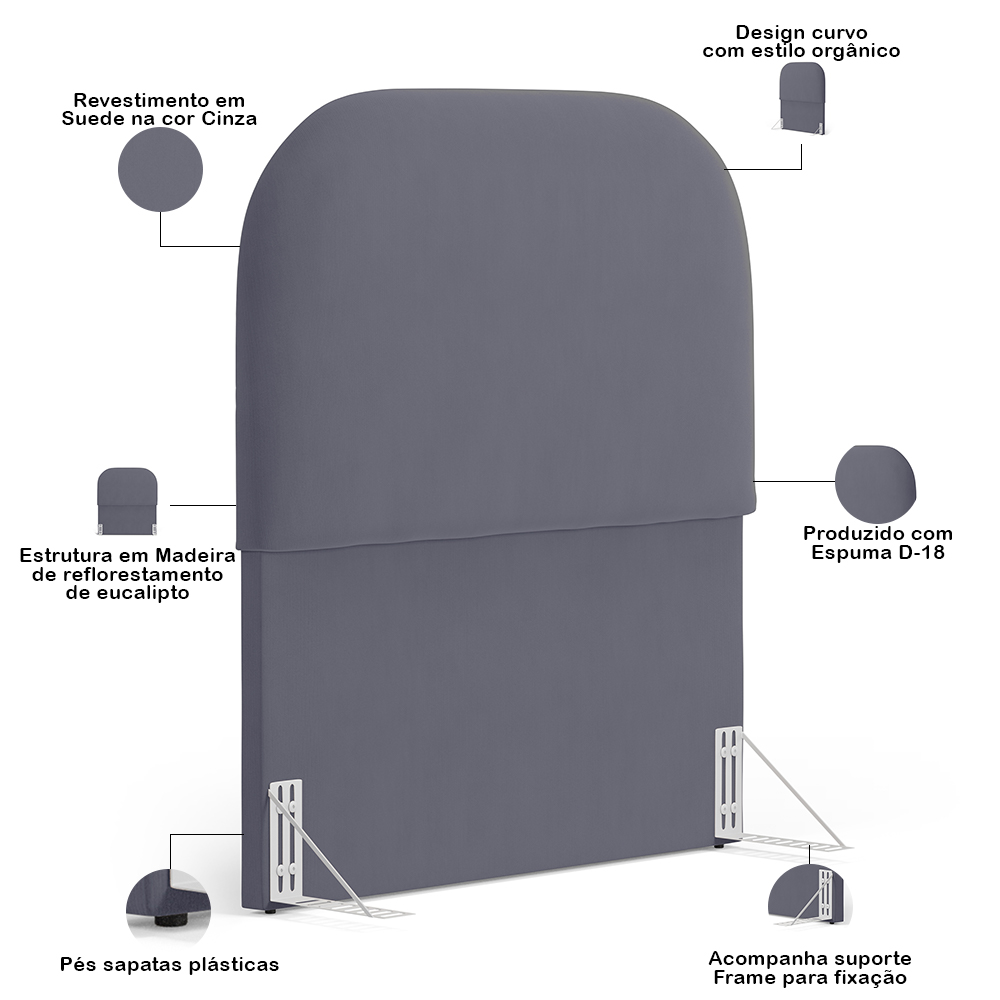 Cabeceira Cama Box 100cm Orgânica Lanna W01 Suede Cinza - Lyam Decor
