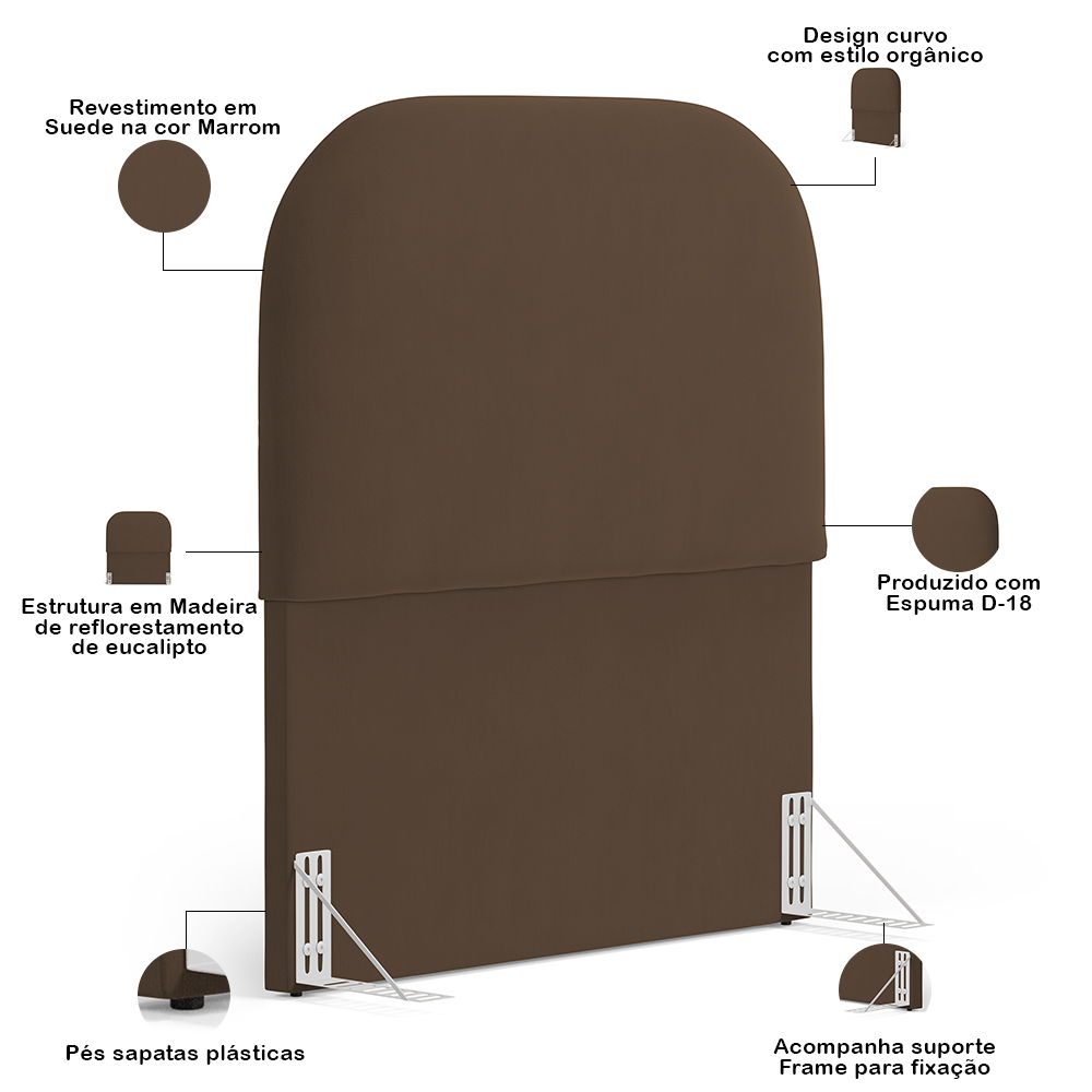 Cabeceira Cama Box 100cm Orgânica Lanna W01 Suede Marrom - Lyam Decor