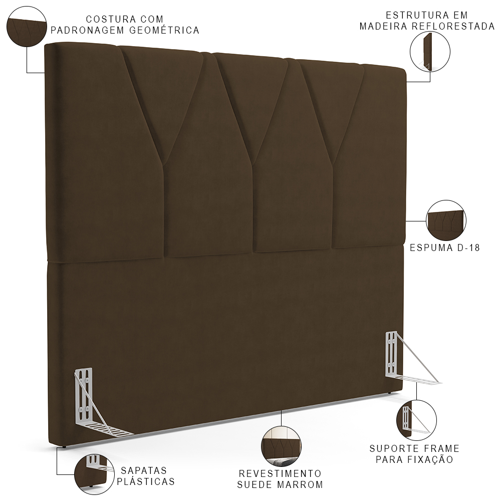 Cabeceira Cama Box Casal  King 195 cm Aurora W01 Suede Marrom - Lyam Decor