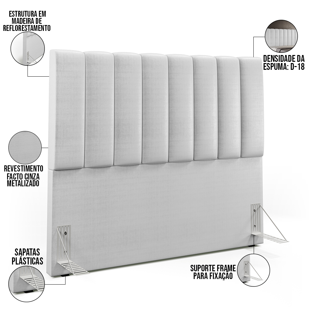 Cabeceira Cama Box Casal 140 Cm Dália W01 Facto Cinza Metalizado - Lyam Decor