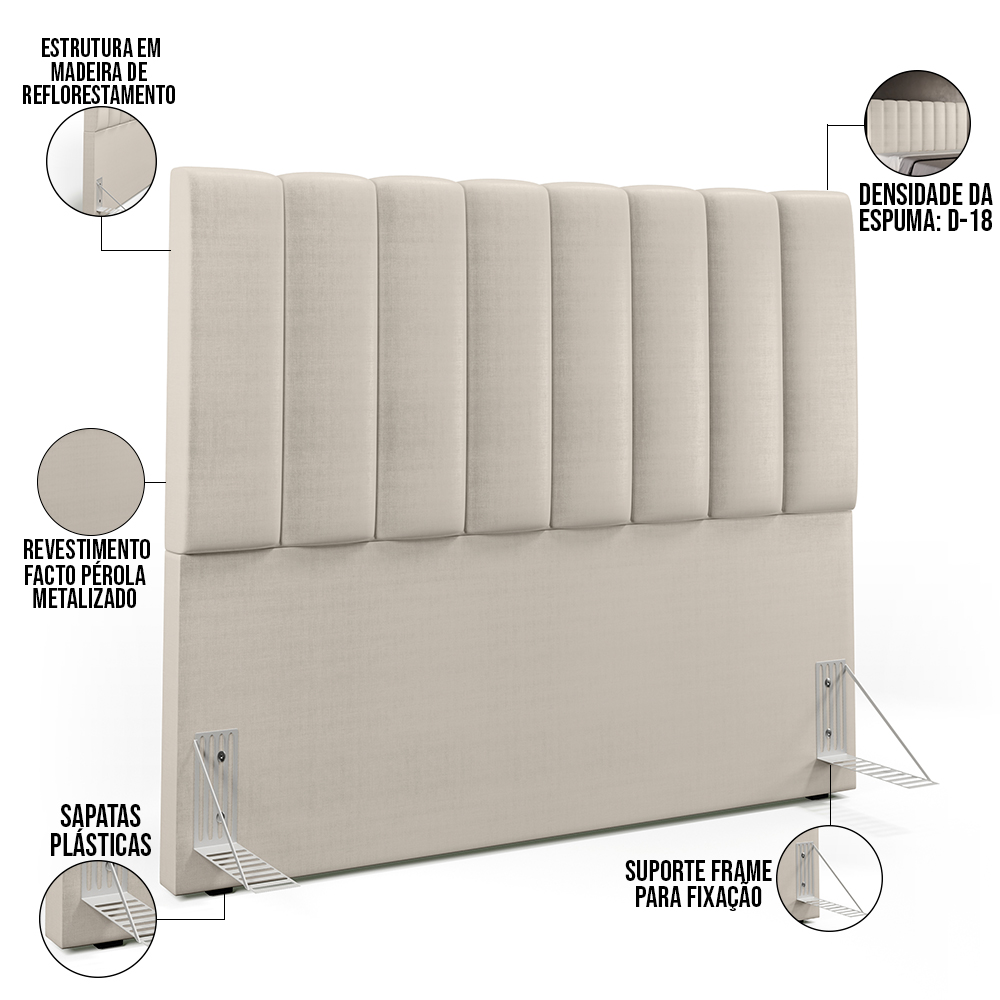 Cabeceira Cama Box Casal 140 Cm Dália W01 Facto Pérola Metalizado - Lyam Decor