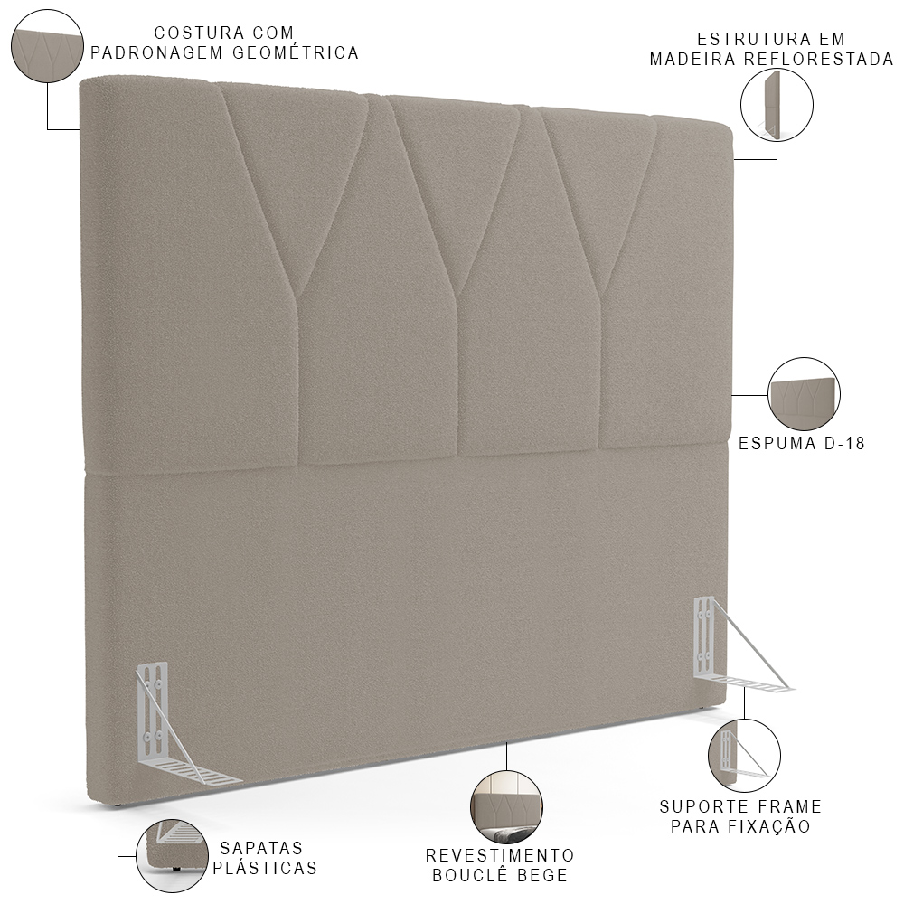 Cabeceira Cama Box Casal 140 cm Aurora W01 Bouclê Bege - Lyam Decor