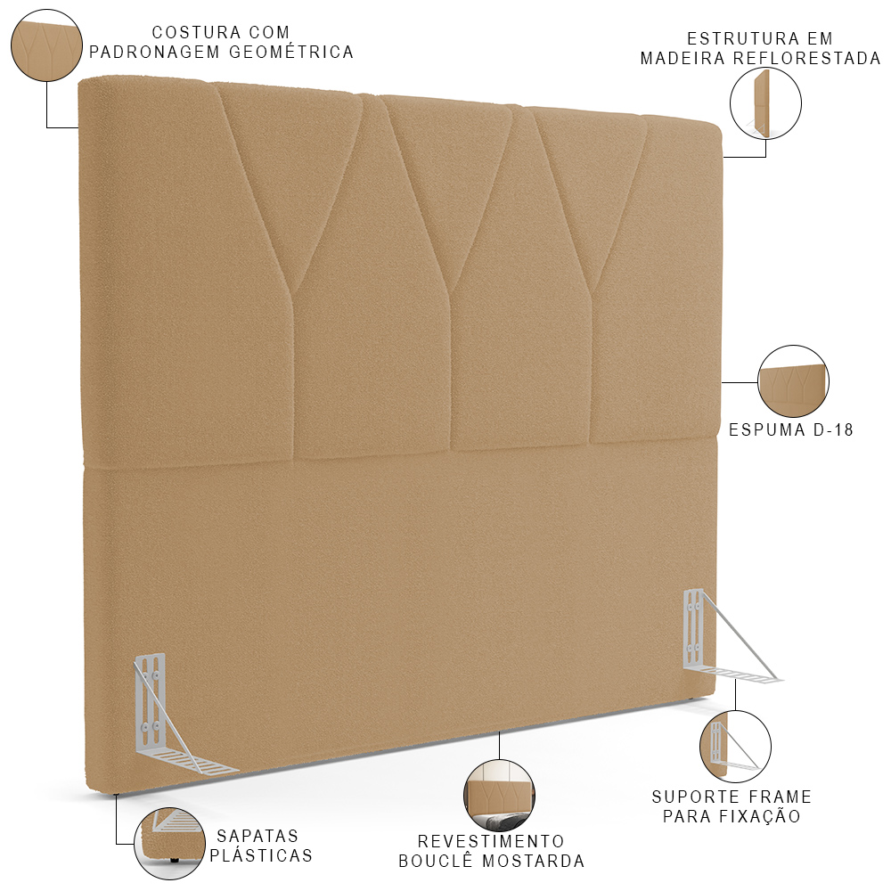 Cabeceira Cama Box Casal 140 cm Aurora W01 Bouclê Mostarda - Lyam Decor