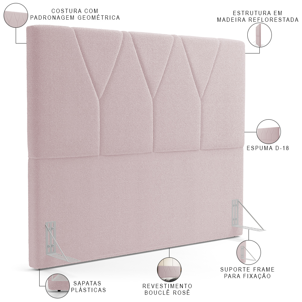 Cabeceira Cama Box Casal 140 cm Aurora W01 Bouclê Rosê - Lyam Decor