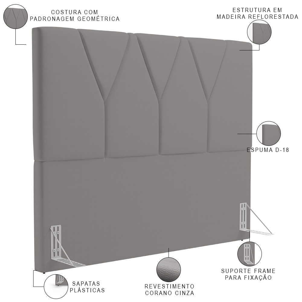Cabeceira Cama Box Casal 140 cm Aurora W01 Facto Cinza - Lyam Decor
