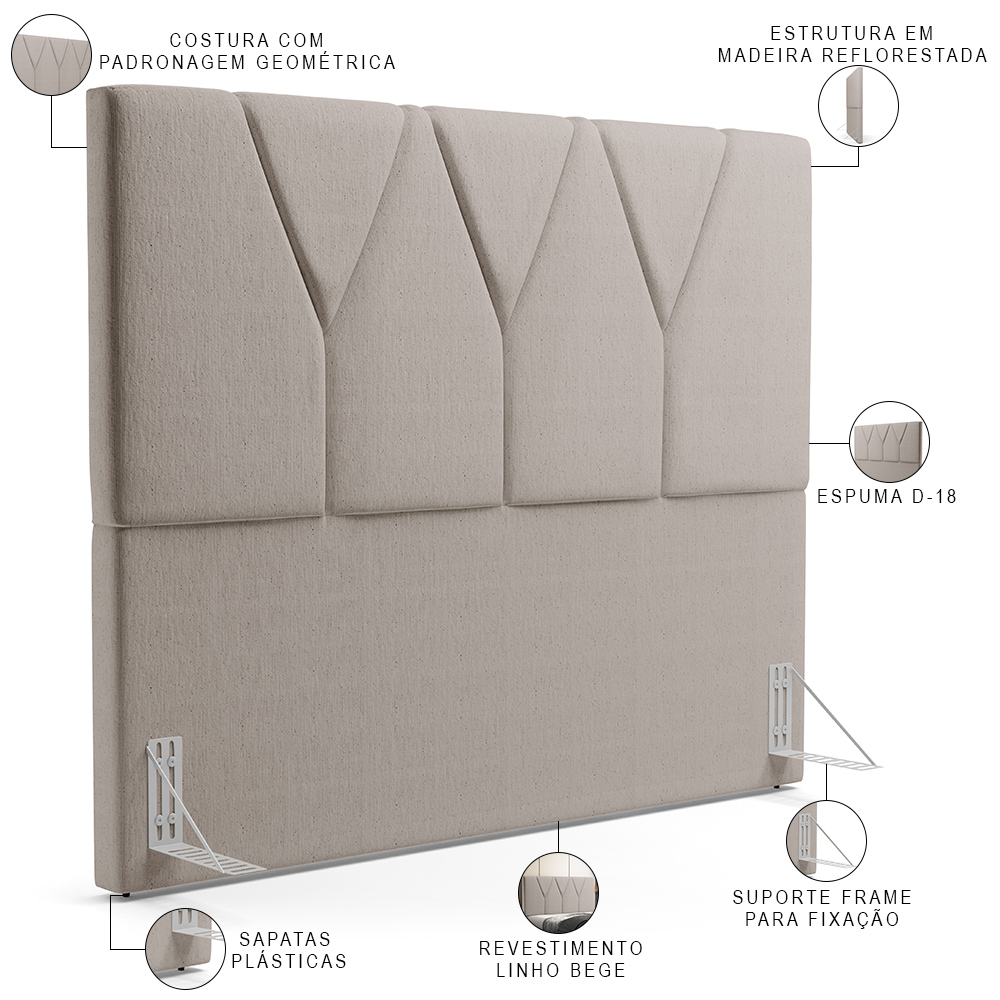 Cabeceira Cama Box Casal 140 cm Aurora W01 Linho Bege - Lyam Decor