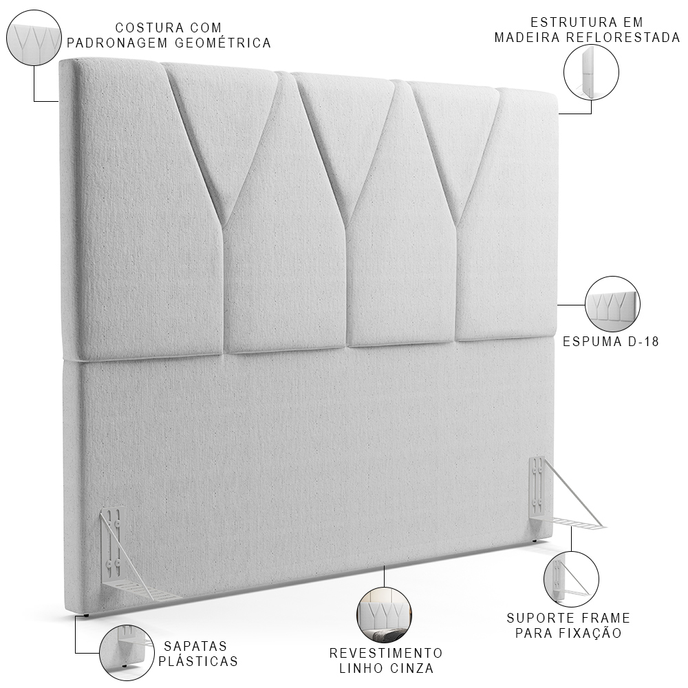 Cabeceira Cama Box Casal 140 cm Aurora W01 Linho Cinza - Lyam Decor