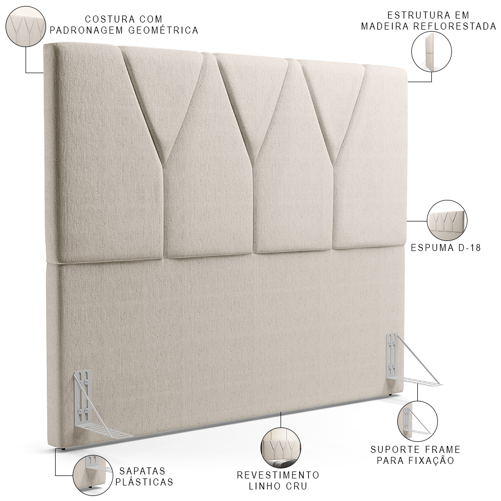 Cabeceira Cama Box Casal 140 cm Aurora W01 Linho Cru - Lyam Decor