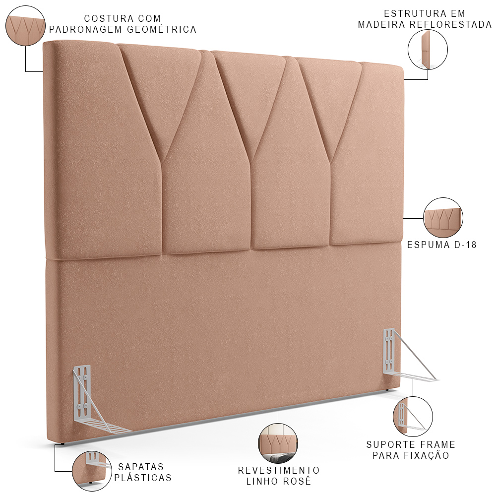 Cabeceira Cama Box Casal 140 cm Aurora W01 Linho Rosê - Lyam Decor